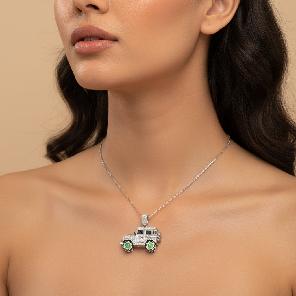 Dije de Plata .925 Especial Diseño de Carro Llantas Giratorias con Zirconias Finas mod. 1458