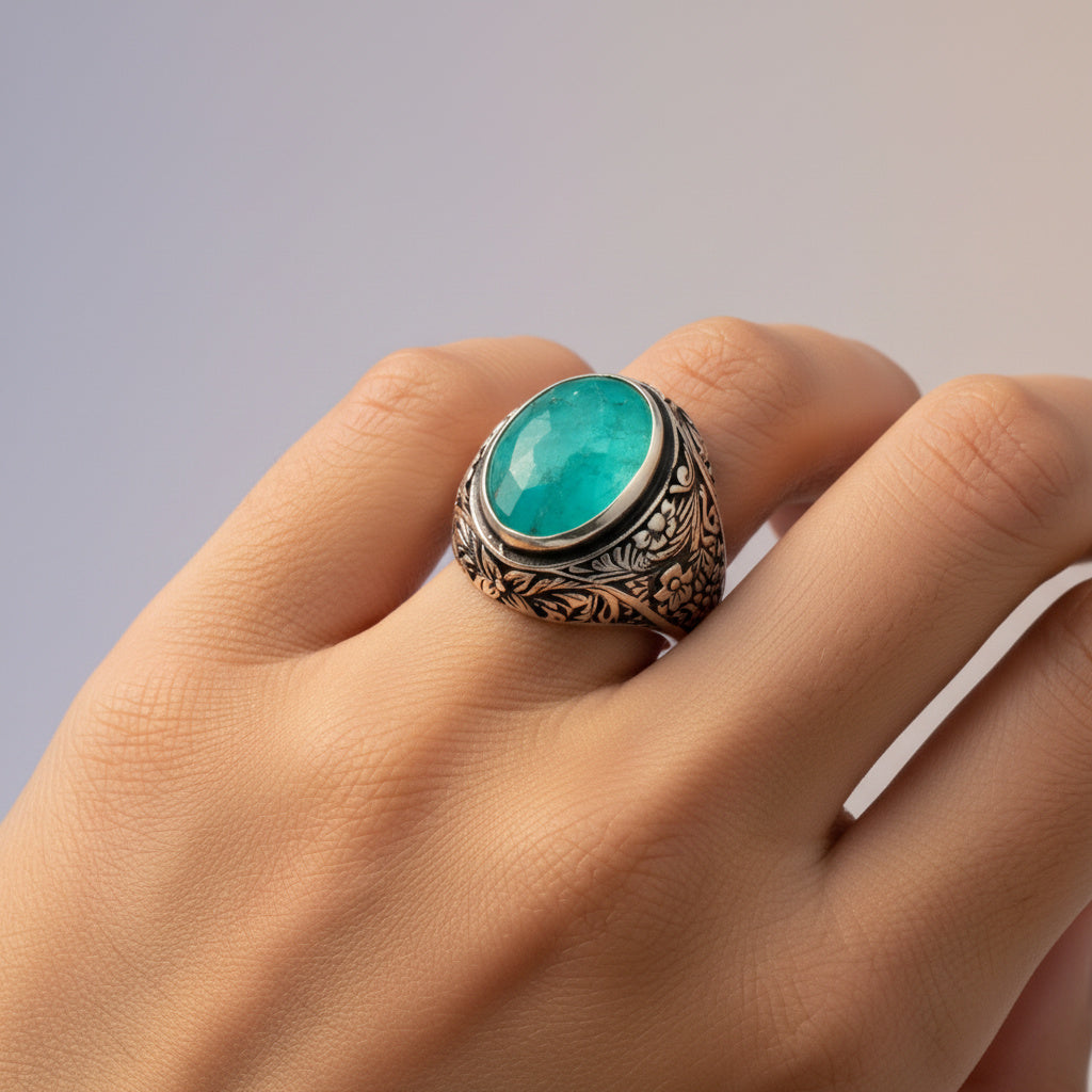 Anillo de Plata .925 Diseño Otomano con Incrustación de Turmalina 1487
