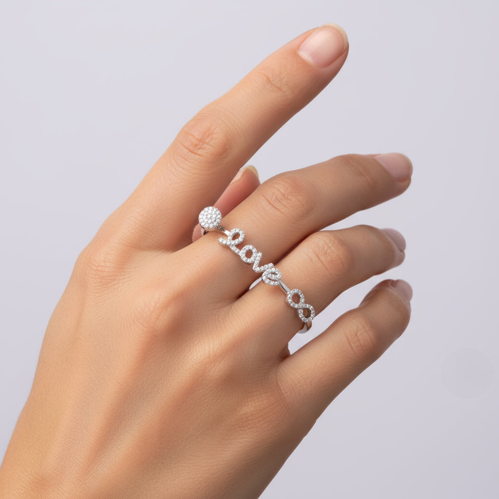 Anillo de Plata .925 Diseño Doble Estilo Love y Brillos de Zirconia mod. 1392