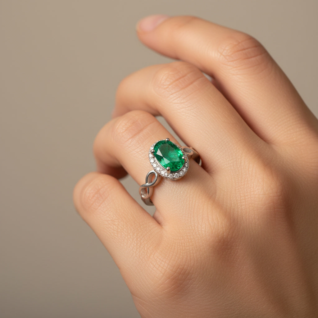 Anillo de Plata .925 con Diseño en Forma Oval Incrustado de Turmalina mod. 1494