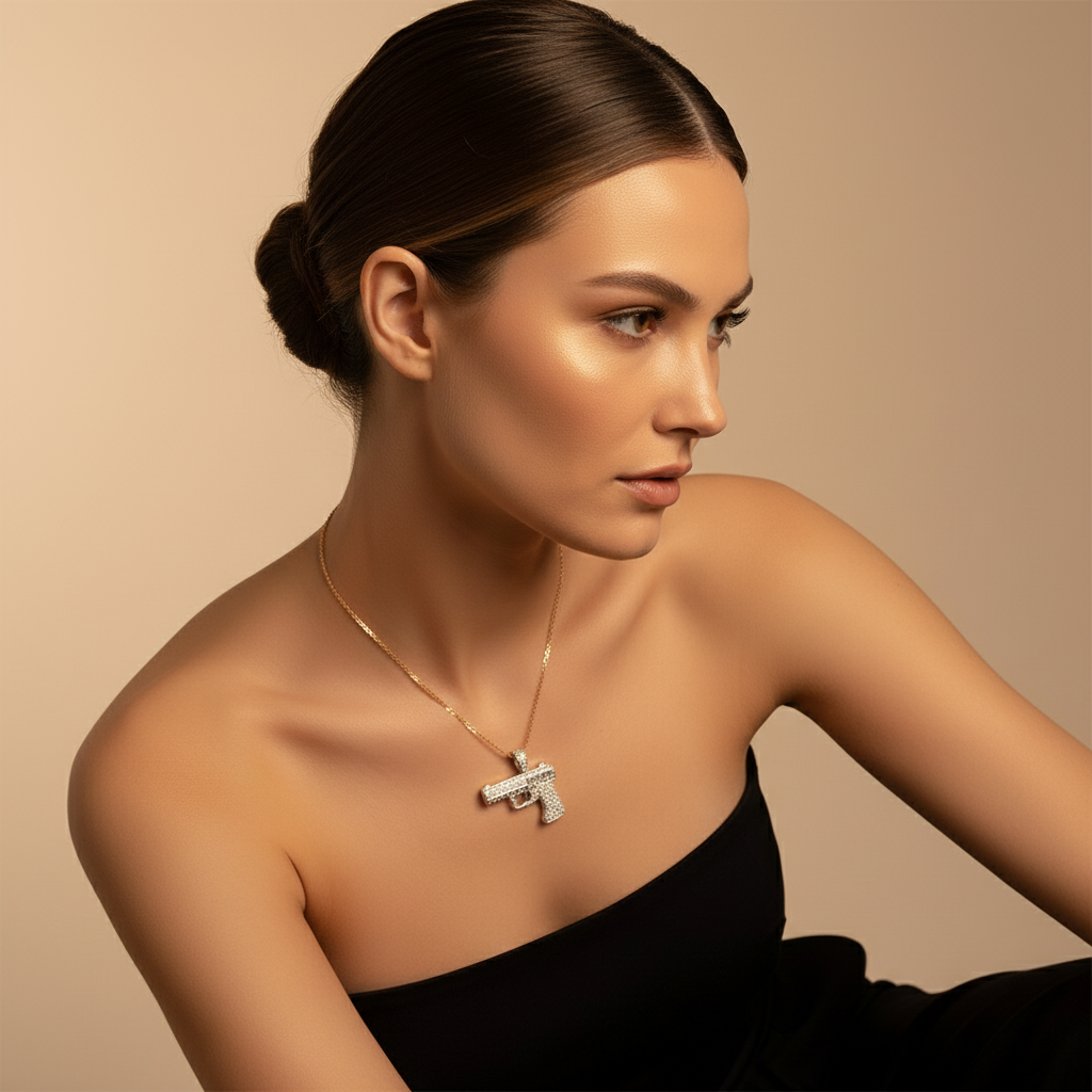 Dije de Plata .925 Especial Diseño de Arma y Zirconias Brillantes mod. 1455