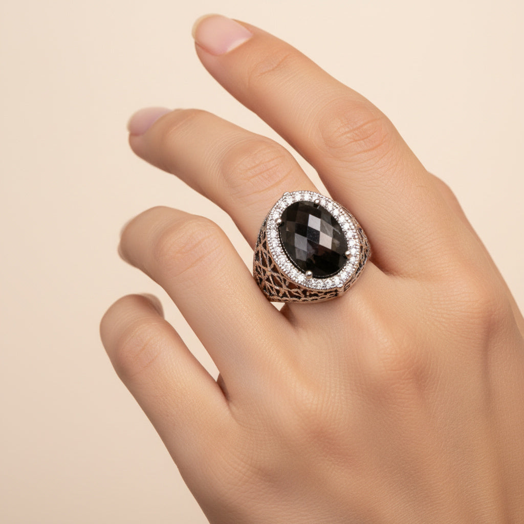 Anillo de Plata .925 Diseño Otomano con Incrustación de Ónix 1485