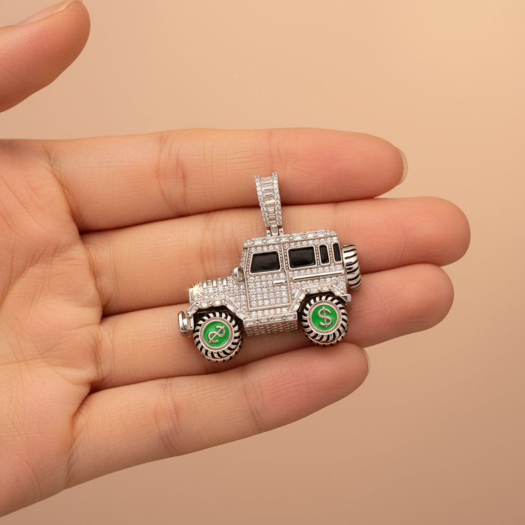 Dije de Plata .925 Especial Diseño de Carro Llantas Giratorias con Zirconias Finas mod. 1458