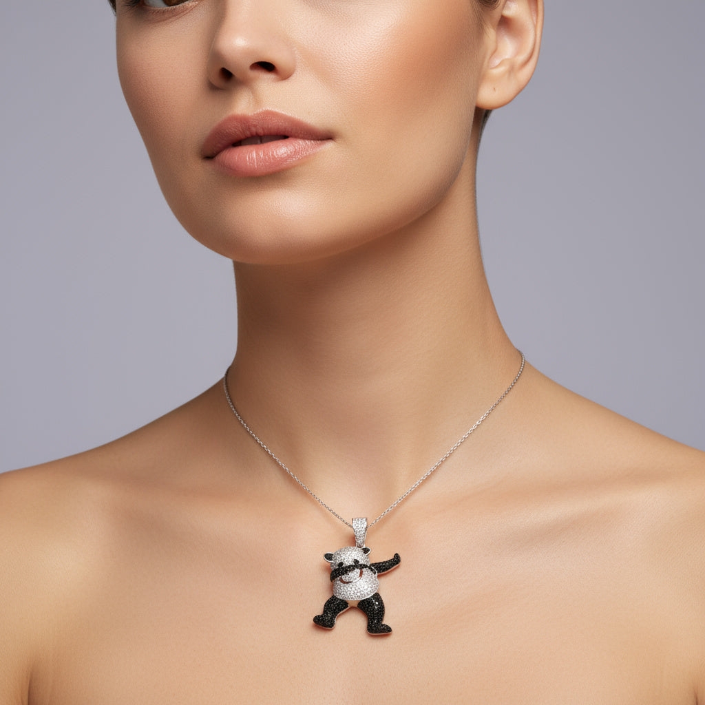 Dije de Plata .925 Especial Oso Panda con Incrustado de Zirconias mod. 1457