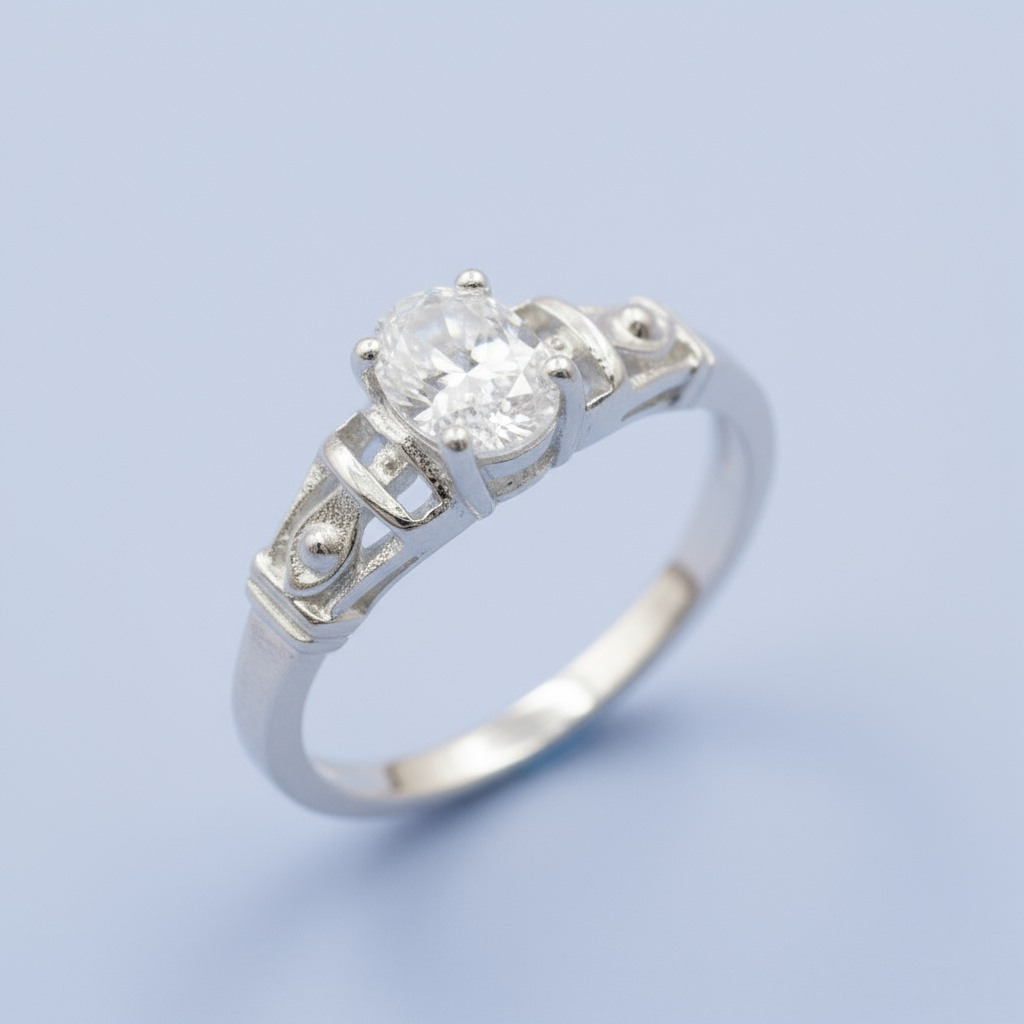 Anillo Solitario de Plata .925 Diseño Especial con Zirconia Oval mod. 1144