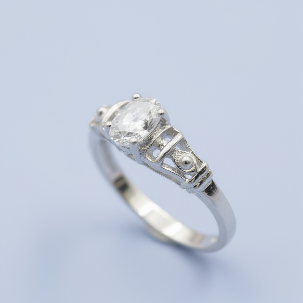 Anillo Solitario de Plata .925 Diseño Especial con Zirconia Oval mod. 1144