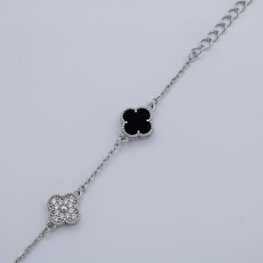 Pulsera de Plata .925 Tréboles Negro Intercalados con Tréboles de Zirconias mod. 1468