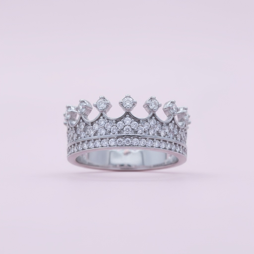 Anillo de Plata .925 Tipo Corona con Detalles de Zirconias mod. 1393