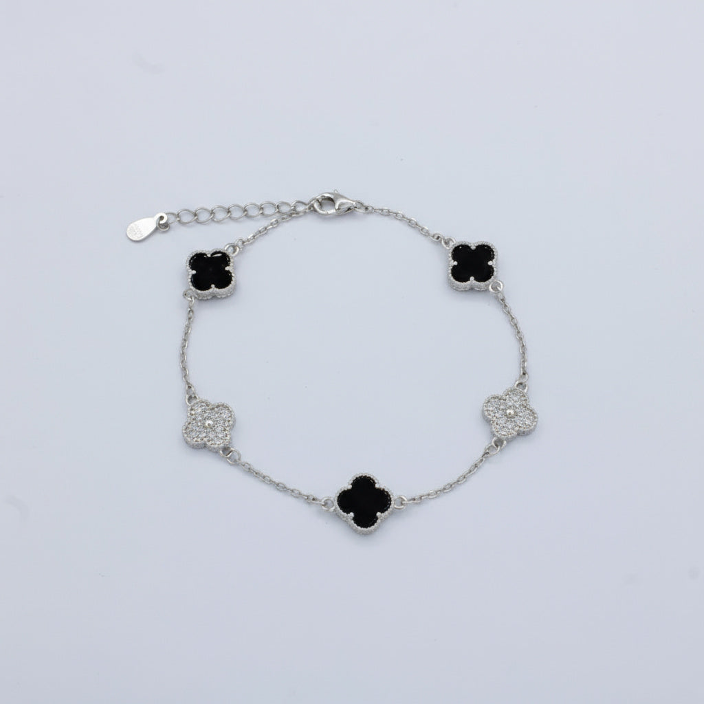 Pulsera de Plata .925 Tréboles Negro Intercalados con Tréboles de Zirconias mod. 1468