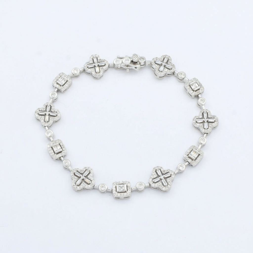 Pulsera de Plata .925 de Diseño de Tréboles y Cuadrados Incrustado de Zirconias mod. 1483