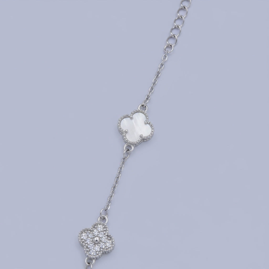 Pulsera de Plata .925 Tréboles Intercalados de Madre Perla y de Zirconias mod. 1467