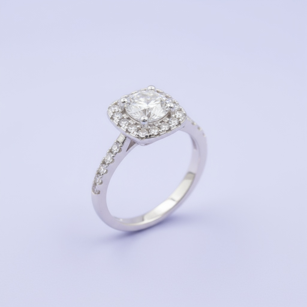 Anillo Solitario de Plata .925 Incrustado con Zirconia Brillante Cuadrada y Zirconias Finas mod. 1142