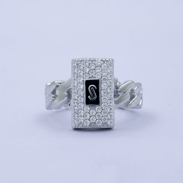 Anillo de Plata .925 Eslabones con Placa de Zirconias Blancas Brillantes mod. 1400