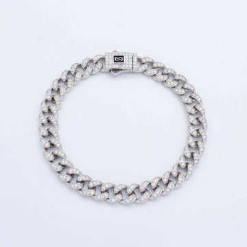 Pulsera de Plata .925 Monaco Chain Hueca de Tejido Cubano Pavé Classic Incrustado de Zirconias mod. 1471