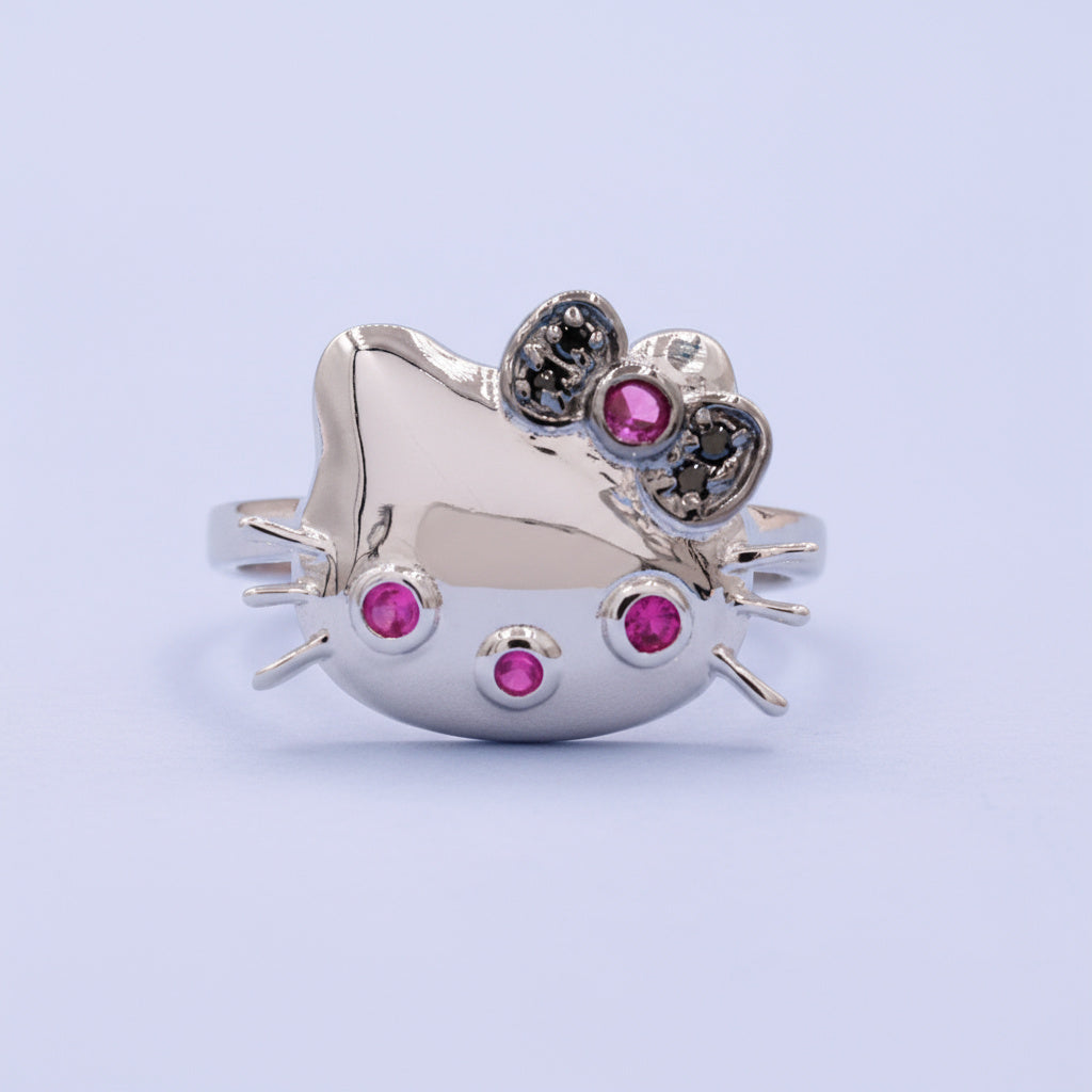 Anillo de Plata .925 Diseño Hello Kitty con Zirconias Brillantes Color Rosa mod. 1396