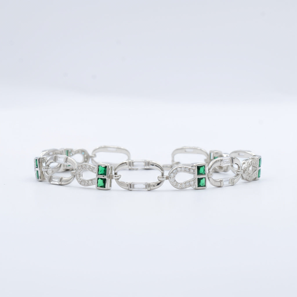 Pulsera de Plata .925 Diseño de Oval con Zirconias en Corte Baguette y Zirconias en Color Verde mod. 1473