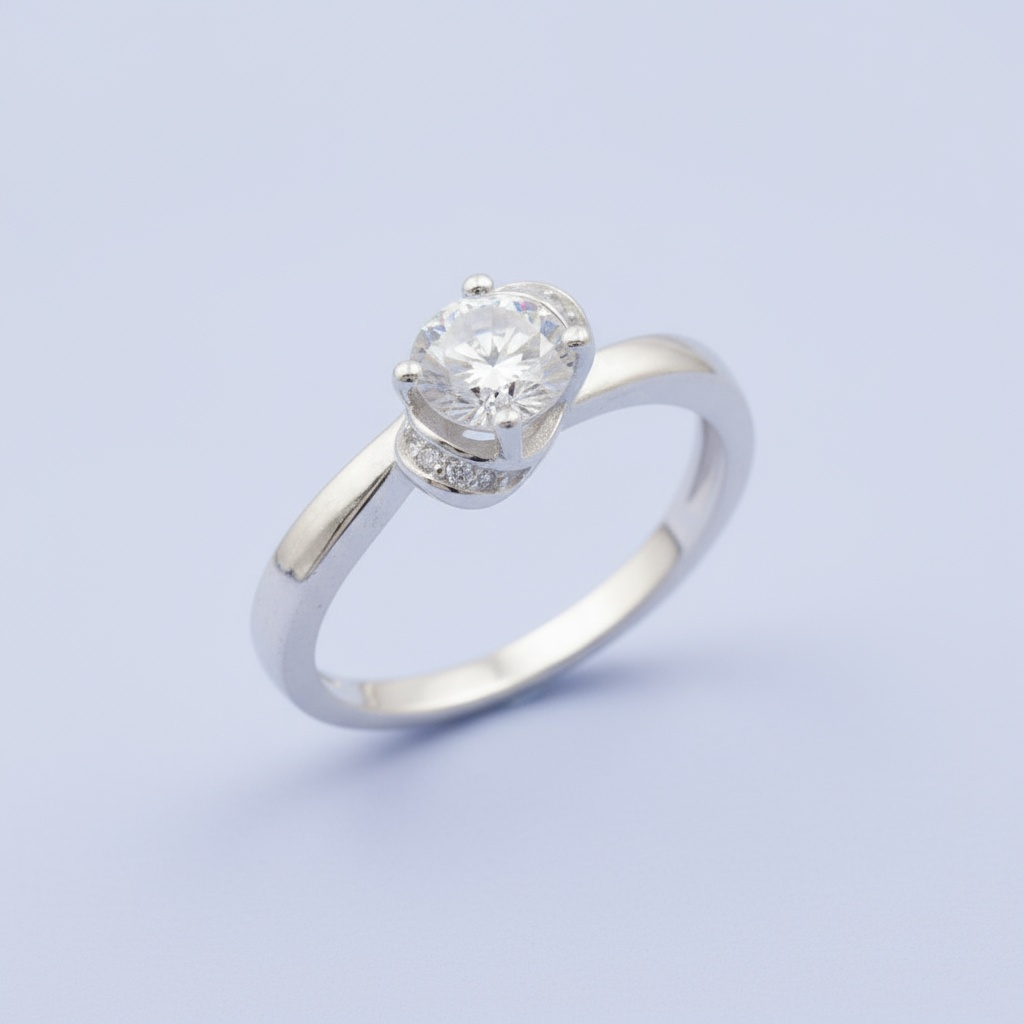 Anillo Solitario de Plata .925 Diseño Cruzado con Zirconias mod. 1149