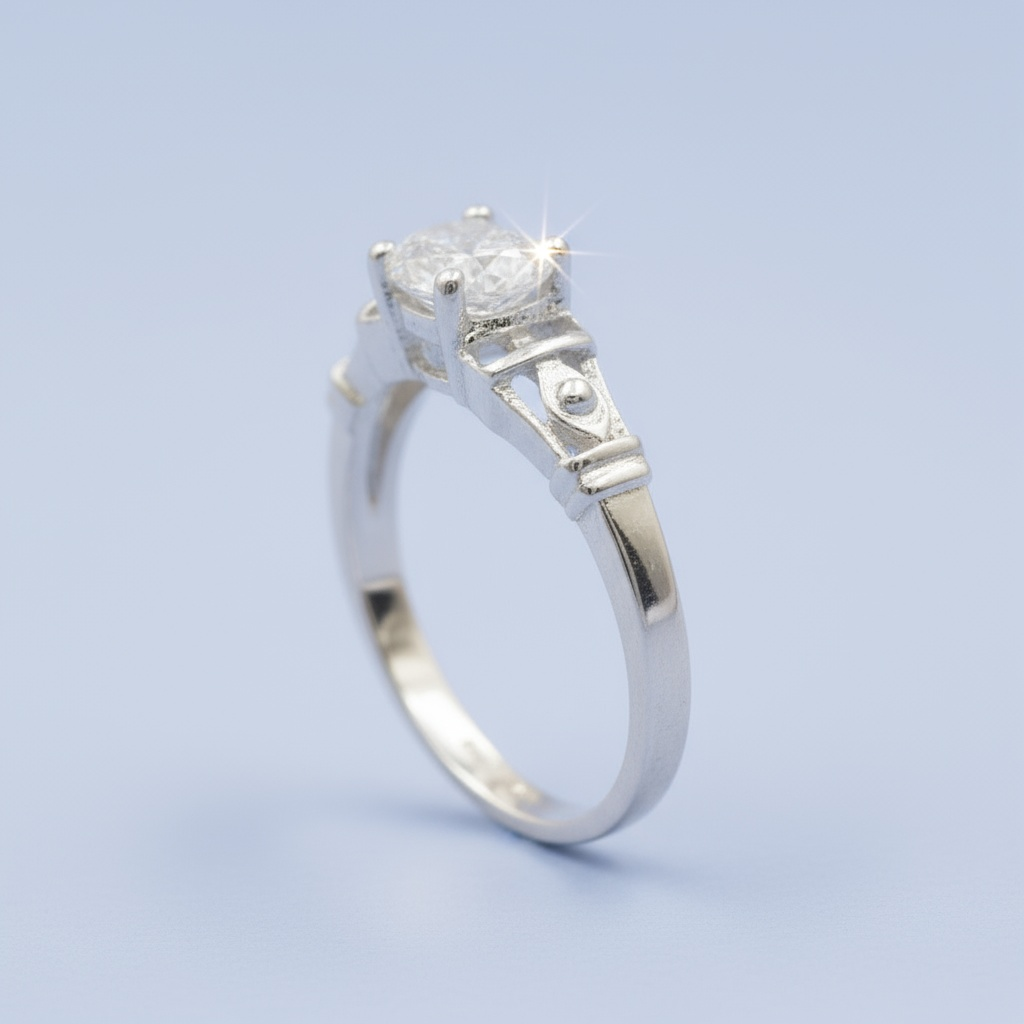 Anillo Solitario de Plata .925 Diseño Especial con Zirconia Oval mod. 1144