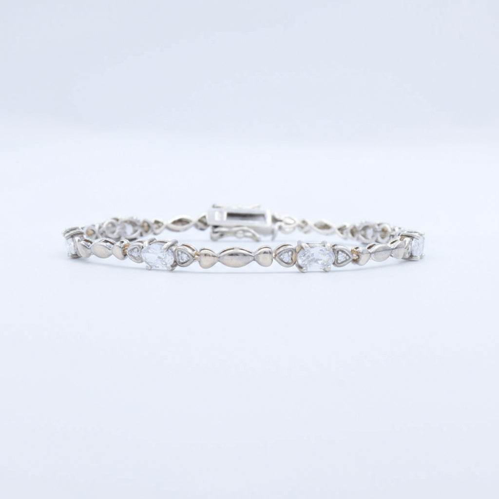 Pulsera de Plata .925 de Diseño Elegante con Corazones y Brillantes mod. 1481