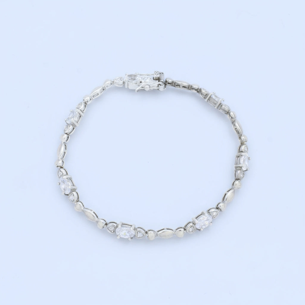 Pulsera de Plata .925 de Diseño Elegante con Corazones y Brillantes mod. 1481