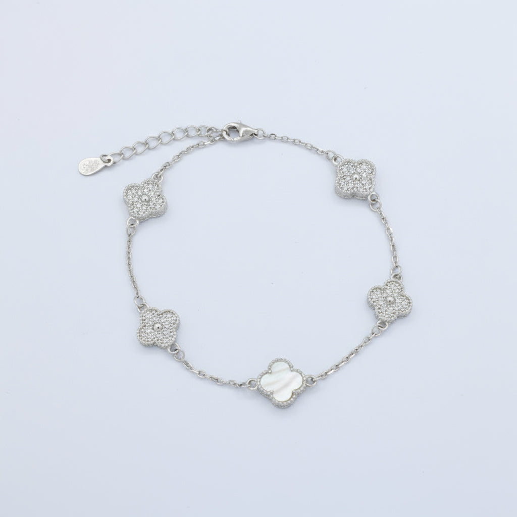 Pulsera de Plata .925 Tréboles Intercalados de Madre Perla y de Zirconias mod. 1467