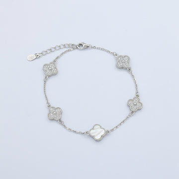 Pulsera de Plata .925 Tréboles Intercalados de Madre Perla y de Zirconias mod. 1467