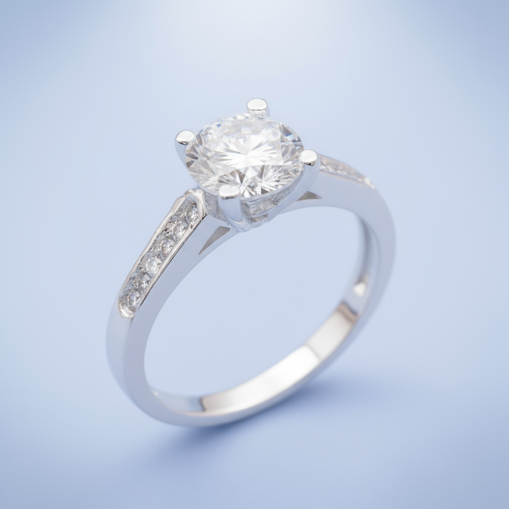 Anillo Solitario de Plata .925 con Zirconias Finas y Brillantes mod. 1148