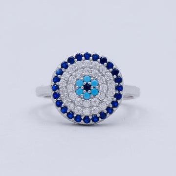 Anillo de Plata .925 con Mandala de Zirconias de Diseño Ojo Turco mod. 1386