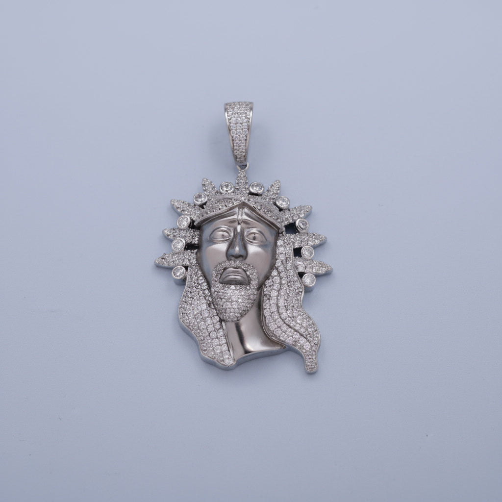 Dije de Plata .925 Especial Divino Rostro Diseño Mate y Brillantes Zirconias mod. 1460