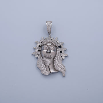 Dije de Plata .925 Especial Divino Rostro Diseño Mate y Brillantes Zirconias mod. 1460