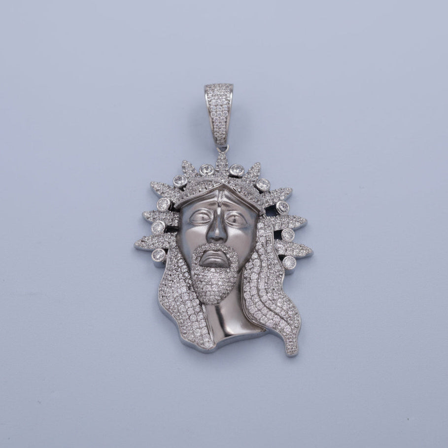 Dije de Plata .925 Especial Divino Rostro Diseño Mate y Brillantes Zirconias mod. 1460