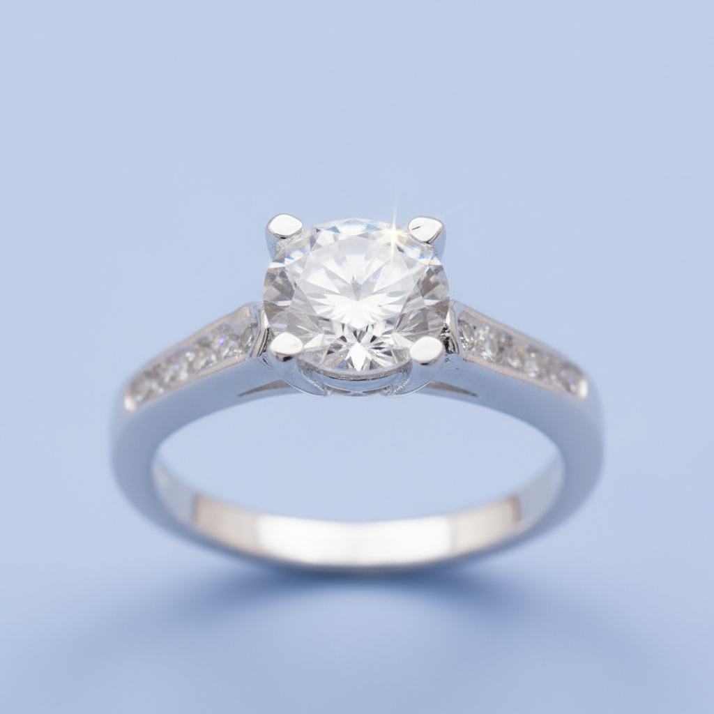 Anillo Solitario de Plata .925 con Zirconias Finas y Brillantes mod. 1148