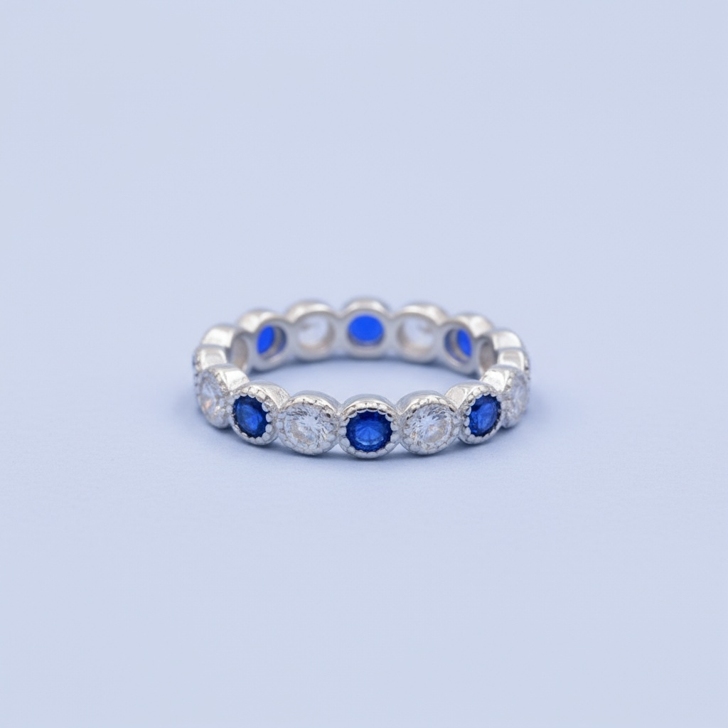 Anillo de Plata .925 Churumbela con Zirconias Color Azul Zafiro y Verde Esmeralda mod. 1363