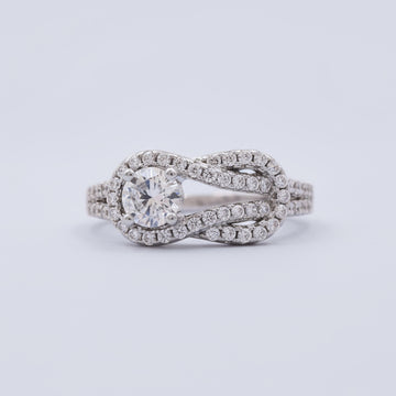 Anillo Solitario de Plata .925 Diseño de Lazo Detallado con Zirconias FInas mod. 1145