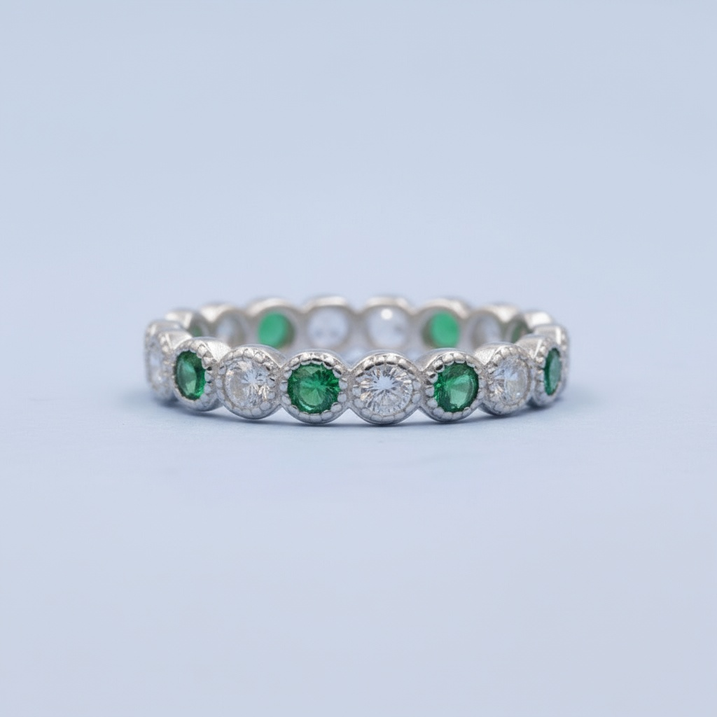 Anillo de Plata .925 Churumbela con Zirconias Color Azul Zafiro y Verde Esmeralda mod. 1363