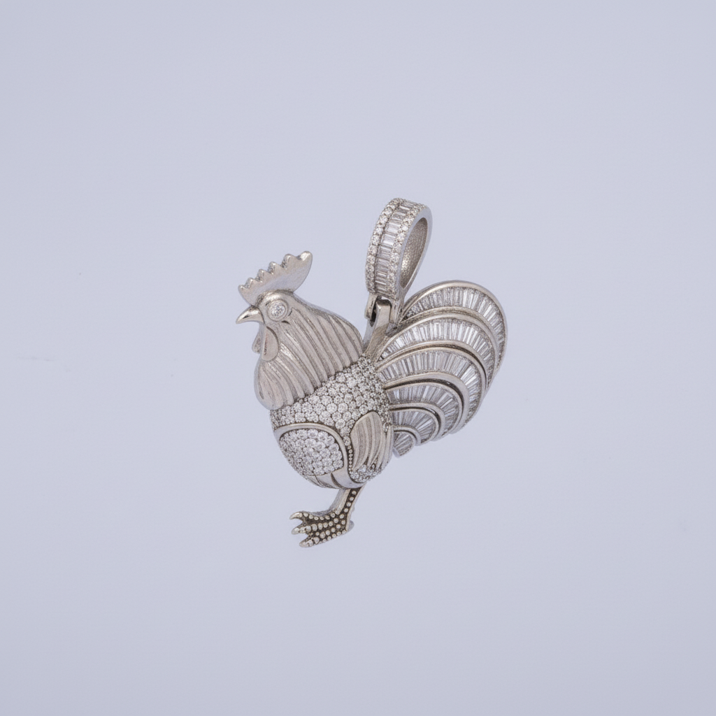Dije de Plata .925 Especial Diseño de Gallo con Incrustado de Zirconias mod. 1453