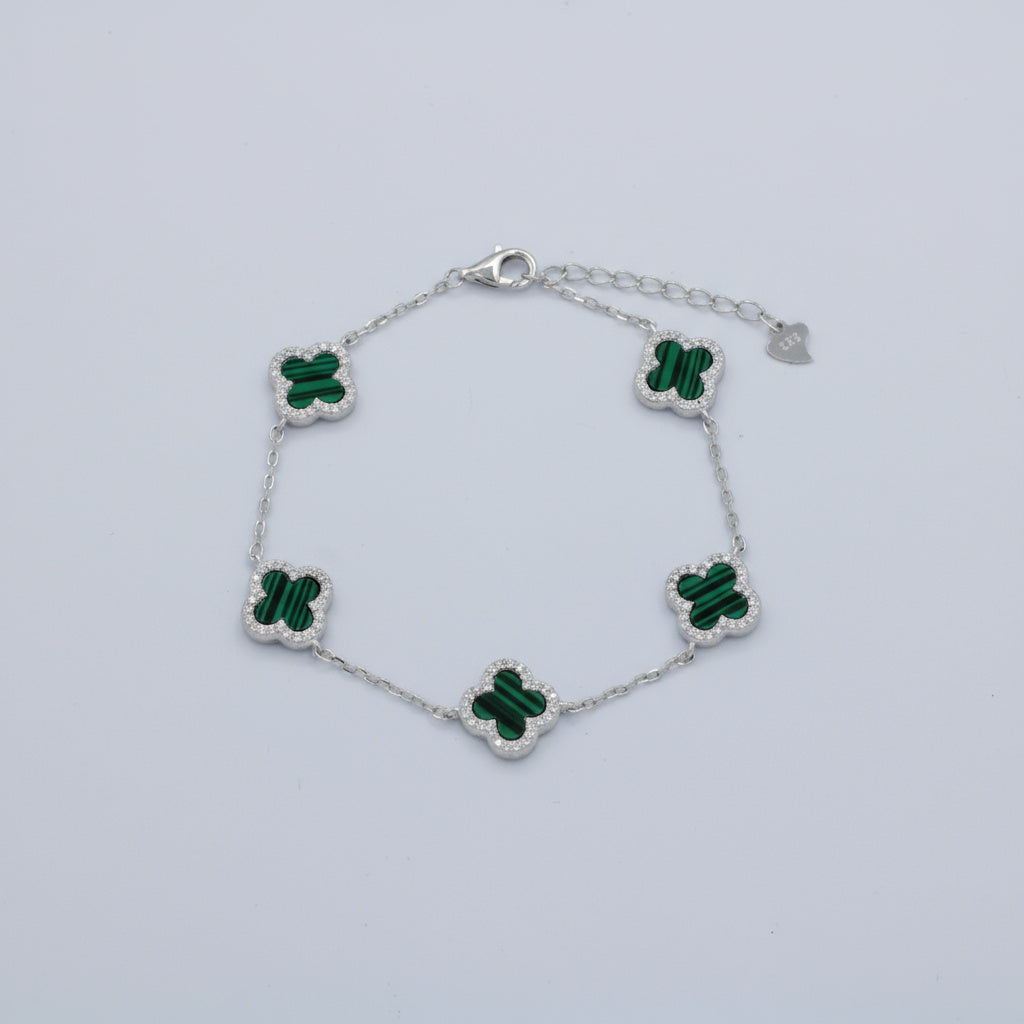 Pulsera de Plata .925 Tréboles de Malaquita con Zirconias mod. 1462