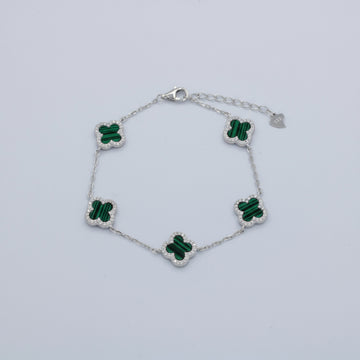 Pulsera de Plata .925 Tréboles de Malaquita con Zirconias mod. 1462