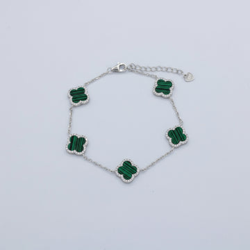 Pulsera de Plata .925 Tréboles de Malaquita con Incrustación de Zirconias mod. 1463