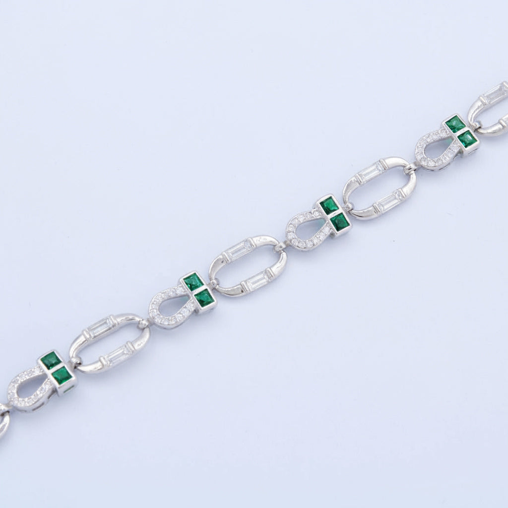 Pulsera de Plata .925 Diseño de Oval con Zirconias en Corte Baguette y Zirconias en Color Verde mod. 1473