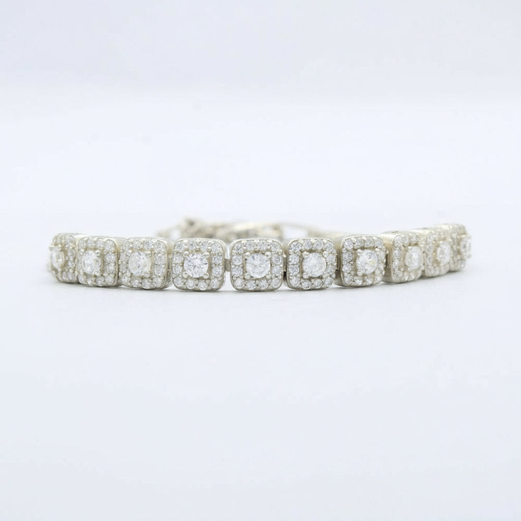 Pulsera de Plata .925 de Tejido Cubo con Incrustación de Zirconias Cuadradas mod. 1478