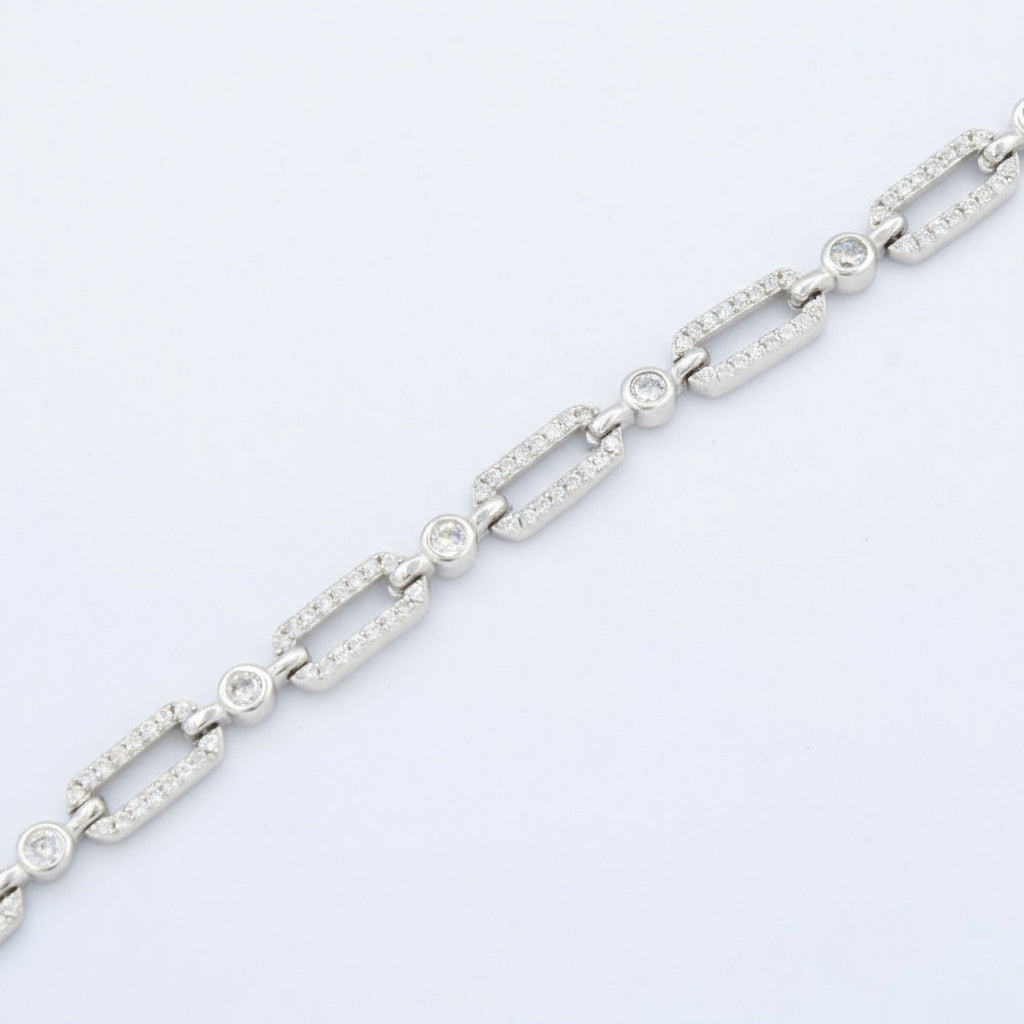 Pulsera de Plata .925 de Diseño Ovalados con Detalles de Zirconias mod. 1482