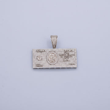 Dije de Plata .925 Especial Billete Dollar 100 con Zirconias Alineadas mod. 1454