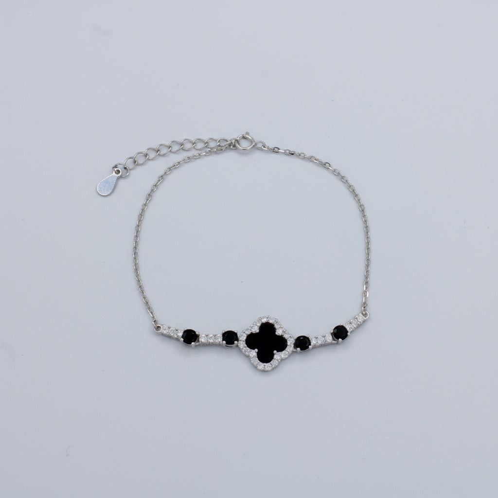 Pulsera de Plata .925 Trébol Negro con Incrustación de Zirconias mod. 1465