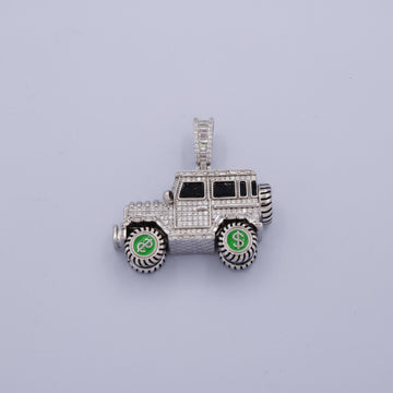 Dije de Plata .925 Especial Diseño de Carro Llantas Giratorias con Zirconias Finas mod. 1458