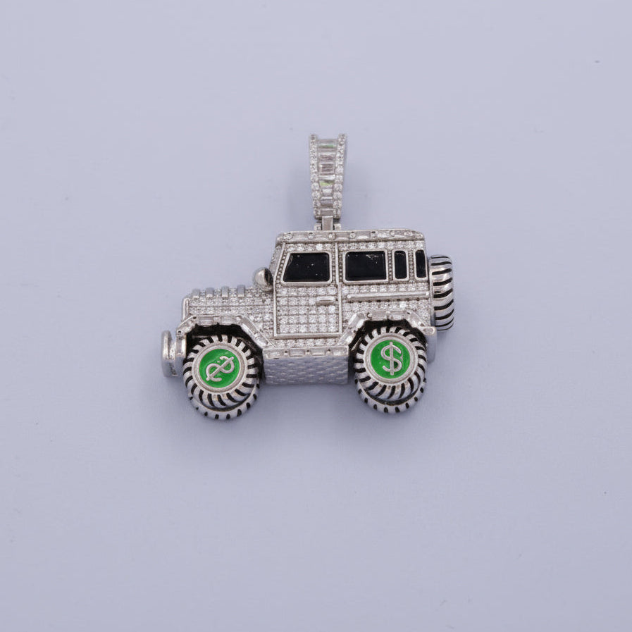 Dije de Plata .925 Especial Diseño de Carro Llantas Giratorias con Zirconias Finas mod. 1458