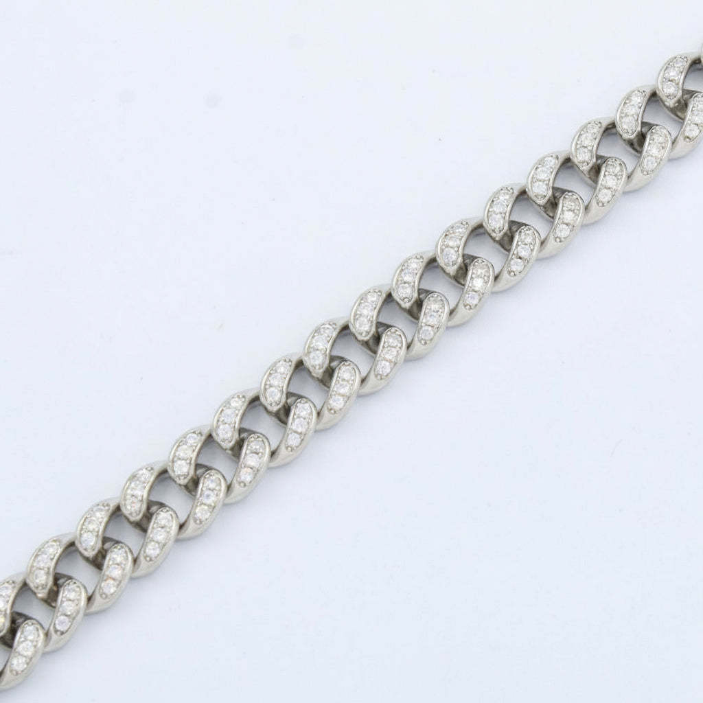 Pulsera de Plata .925 Monaco Chain Hueca de Tejido Cubano Pavé Classic Incrustado de Zirconias mod. 1471