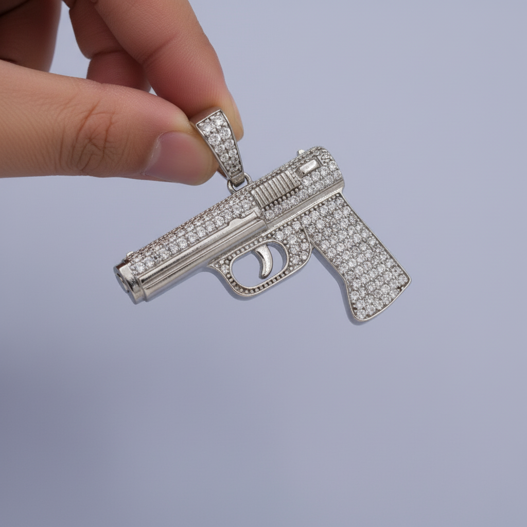 Dije de Plata .925 Especial Diseño de Arma y Zirconias Brillantes mod. 1455