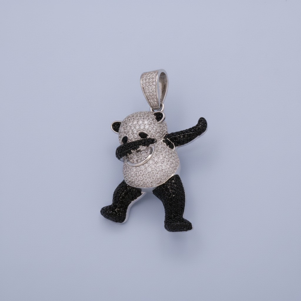 Dije de Plata .925 Especial Oso Panda con Incrustado de Zirconias mod. 1457