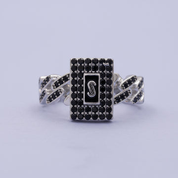Anillo de Plata .925 Eslabones con Placa de Zirconias Negras Brillantes mod. 1401